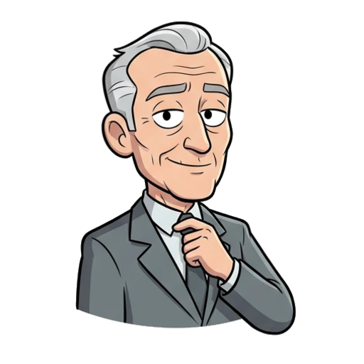 Cartoon of a well-dressed man adjusting his tie, looking unimpressed.